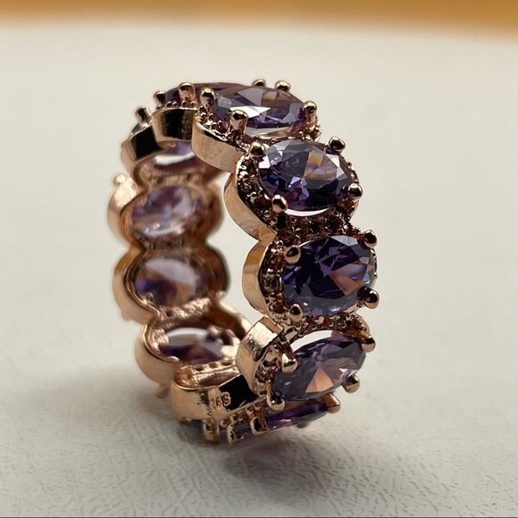 925 Sterling Silver Rose Gold‎ Color Oval Cut Amethyst Eternity Infinity Ring 9 - Picture 9 of 11